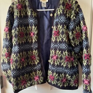 Floral Knit Cardigan Sweater